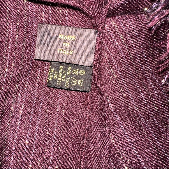 Loro Piana Silk Cashmere Burgundy Maroon Gold Metallic Scarf Neck Wrap - Picture 6 of 13
